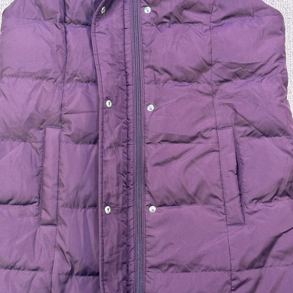 J.Jill Down Hooded Long Puffer Vest Plum Purple Snap Zip Sleeveless NWT XS‎